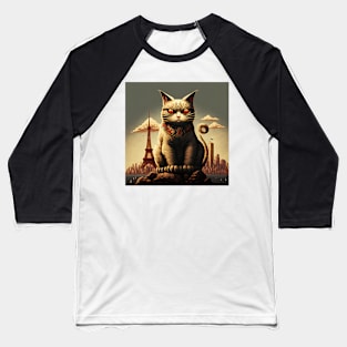 Catzilla waiting in Paris Baseball T-Shirt